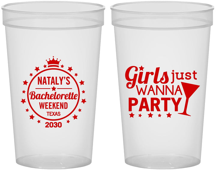 Custom Bachelorette 22 oz Translucent Cups - Girls Just Wanna Party | 60139