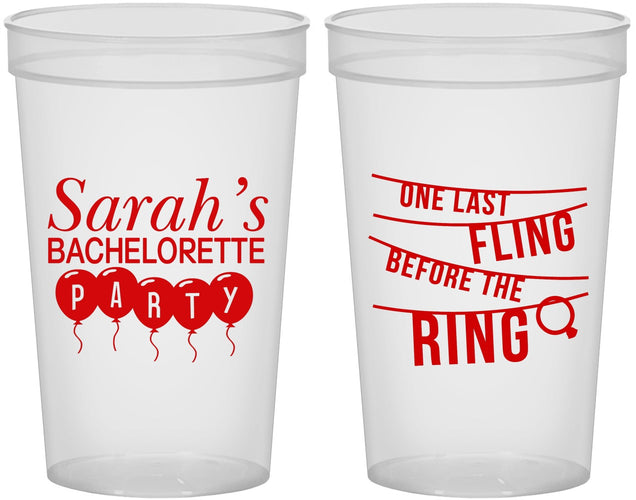 Custom Bachelorette 22 oz Translucent Cups - Last Fling Before Rings | 60140