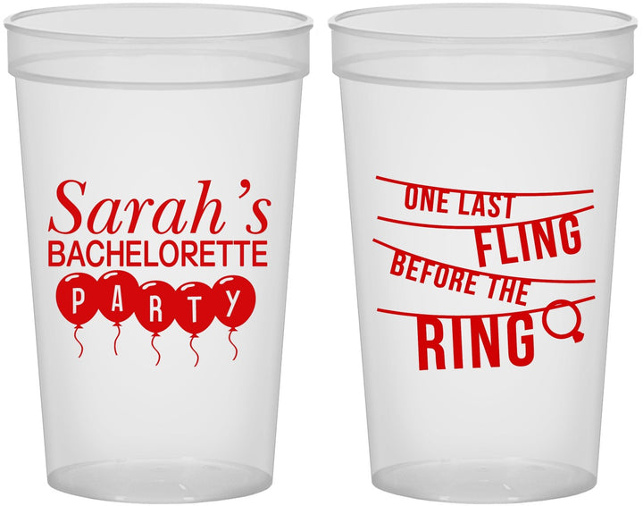 Custom Bachelorette 22 oz Translucent Cups - Last Fling Before Rings | 60140