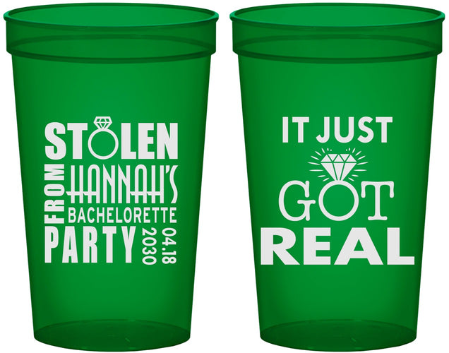 Custom Bachelorette 22 oz Translucent Cups - Just Got Real | 60141