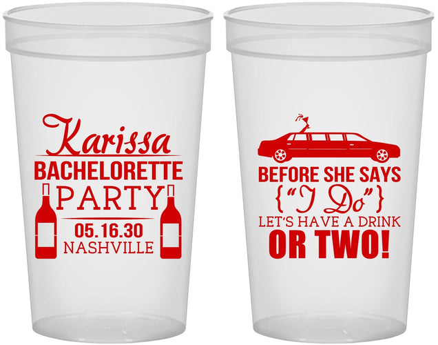 Custom Bachelorette 22 oz Translucent Cups - Before She Says I Do | 60142