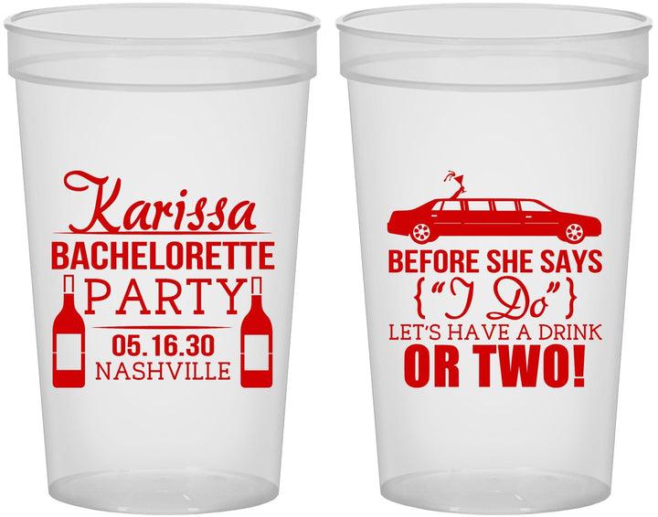 Custom Bachelorette 22 oz Translucent Cups - Before She Says I Do | 60142
