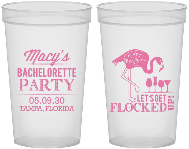 Custom Bachelorette 22 oz Translucent Cups - Lets Get Flocked Up | 60143