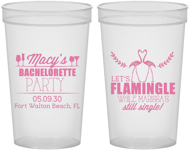 Custom Bachelorette 22 oz Translucent Cups - Lets Flamingle Still Single | 60144