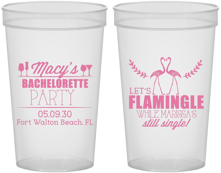 Custom Bachelorette 22 oz Translucent Cups - Lets Flamingle Still Single | 60144