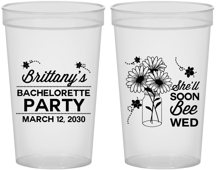 Custom Bachelorette 22 oz Translucent Cups - She Will Soon Bee Wed | 60151