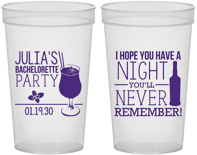 Custom Bachelorette 22 oz Translucent Cups - Night Never Remember | 60160