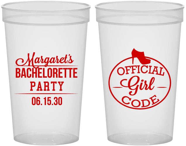 Custom Bachelorette 22 oz Translucent Cups - Official Girl Code | 60176