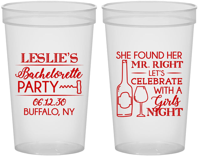 Custom Bachelorette 22 oz Translucent Cups - Mr Right Girls Night | 60180