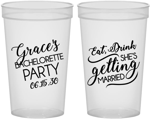 Custom Bachelorette 22 oz Translucent Cups - Eat Drink Getting Married | 60181