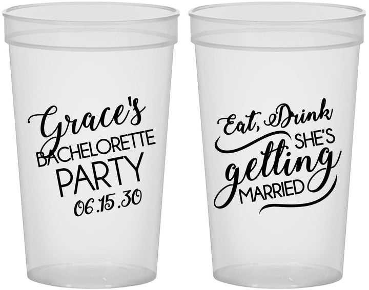 Custom Bachelorette 22 oz Translucent Cups - Eat Drink Getting Married | 60181