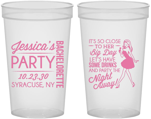 Custom Bachelorette 22 oz Translucent Cups - Drink The Night Away | 60182