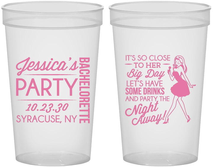 Custom Bachelorette 22 oz Translucent Cups - Drink The Night Away | 60182