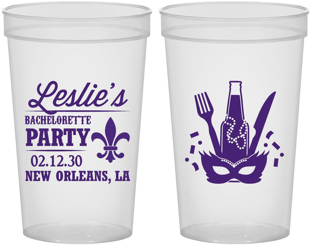 Custom Bachelorette 22 oz Translucent Cups - Mardi Gras | 60185