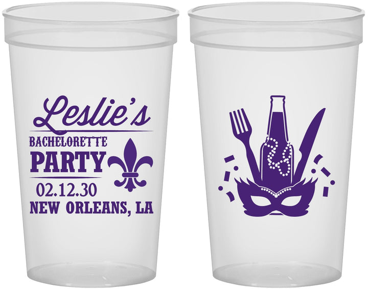 Custom Bachelorette 22 oz Translucent Cups - Mardi Gras | 60185