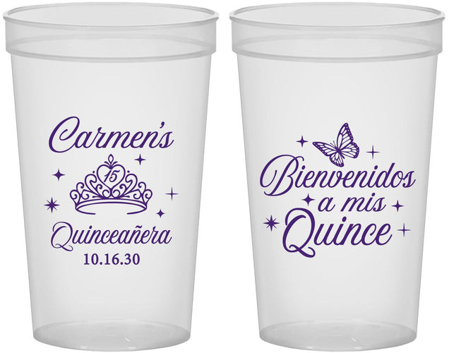 Custom Quinceanera 22 oz Translucent Cups - Bienvenidos A Mis Quince | 70005