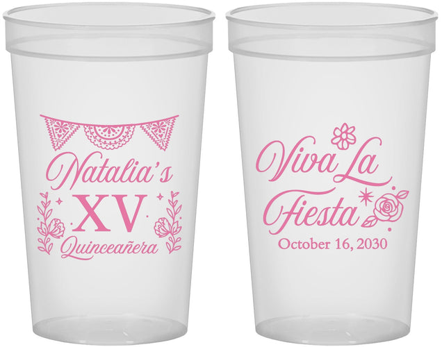 Custom Quinceanera 22 oz Translucent Cups - Viva La Fiesta Quince | 70008