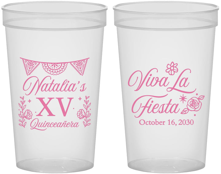 Custom Quinceanera 22 oz Translucent Cups - Viva La Fiesta Quince | 70008