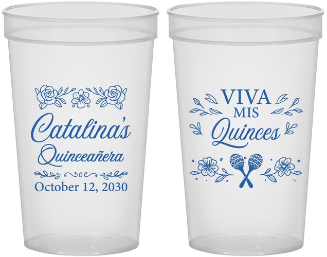 Custom Quinceanera 22 oz Translucent Cups - Viva Mis Quinces | 70009