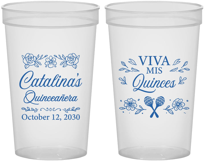 Custom Quinceanera 22 oz Translucent Cups - Viva Mis Quinces | 70009
