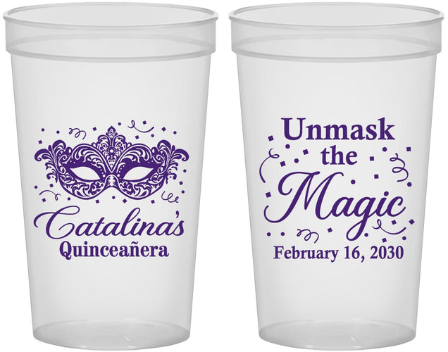 Custom Quinceanera 22 oz Translucent Cups - Mardi Gras Quince | 70010