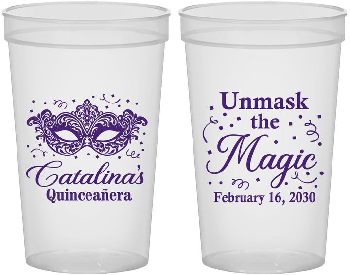 Custom Quinceanera 22 oz Translucent Cups - Mardi Gras Quince | 70010