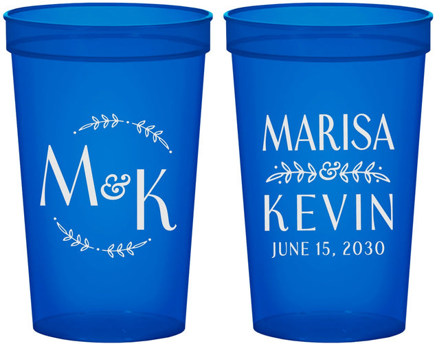 Custom Wedding 22 oz Translucent Cups - Two Letter Monogram | 801