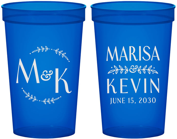 Custom Wedding 22 oz Translucent Cups - Two Letter Monogram | 801