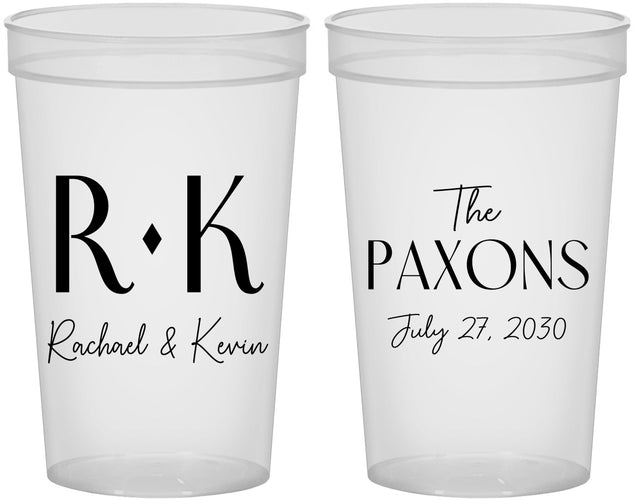 Custom Wedding 22 oz Translucent Cups - Two Letter Monogram | 802