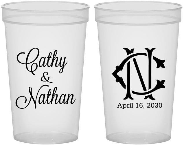 Custom Wedding 22 oz Translucent Cups - Two Letter Monogram | 807