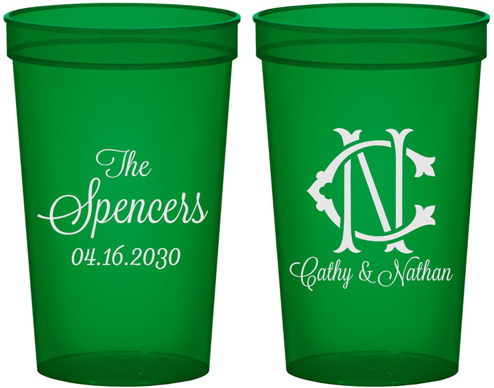 Custom Wedding 22 oz Translucent Cups - Two Letter Monogram | 808