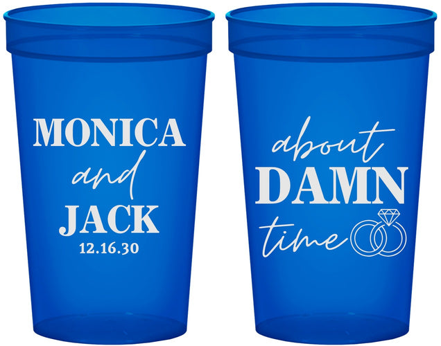 Custom Wedding 22 oz Translucent Cups - About Damn Time | 809