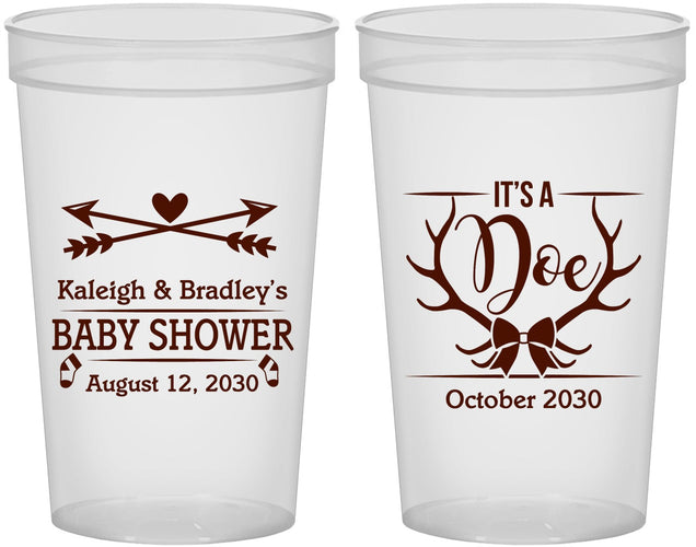 Custom Baby Shower 22 oz Translucent Cups - It’s A Doe Antler | 90001