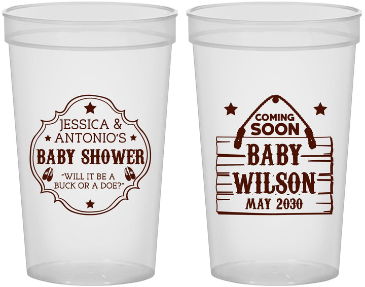 Custom Baby Shower 22 oz Translucent Cups - Gender Reveal Buck Or Doe | 90002