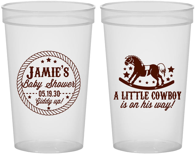 Custom Baby Shower 22 oz Translucent Cups - Little Cowboy | 90003