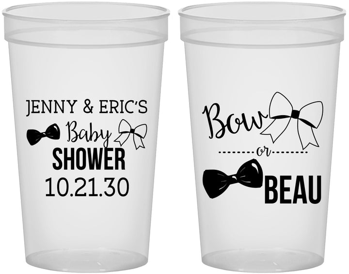 Custom Baby Shower 22 oz Translucent Cups - Gender Reveal Bow Or Beau | 90004