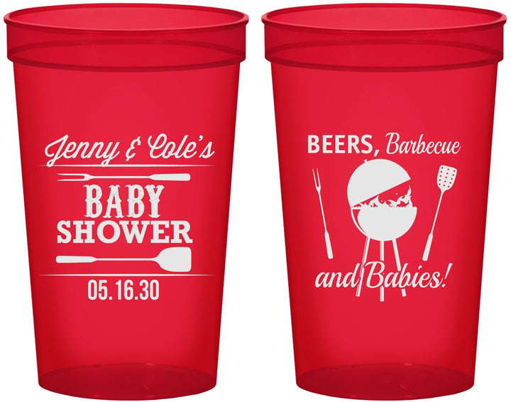 Custom Baby Shower 22 oz Translucent Cups - Beers Bbq Babies | 90006