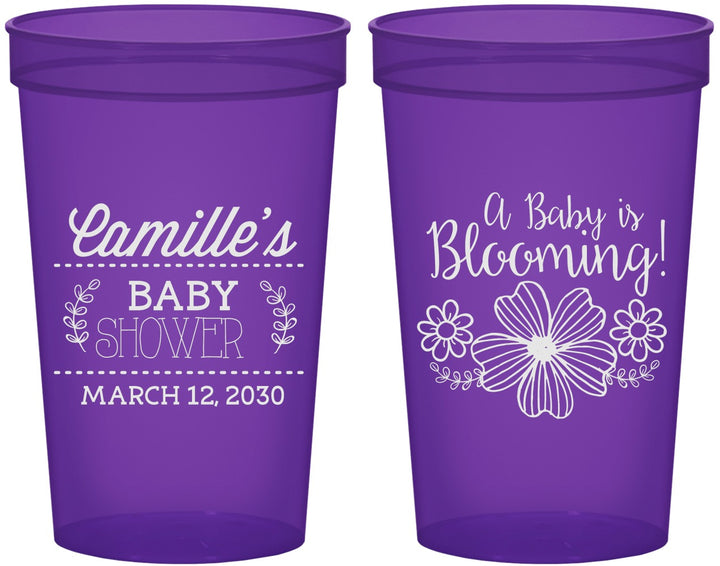 Custom Baby Shower 22 oz Translucent Cups - Blooming | 90009