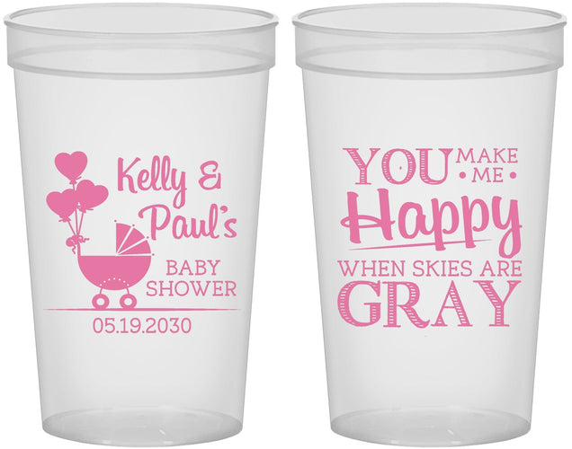 Custom Baby Shower 22 oz Translucent Cups - You Make Me Happy | 90010