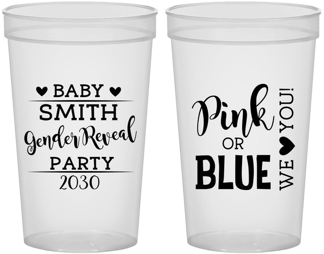 Custom Baby Shower 22 oz Translucent Cups - Gender Reveal Pink Or Blue | 90012
