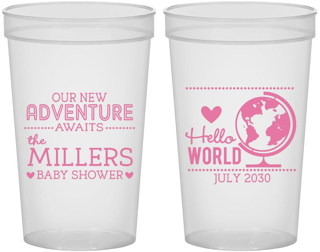 Custom Baby Shower 22 oz Translucent Cups - Hello World | 90013