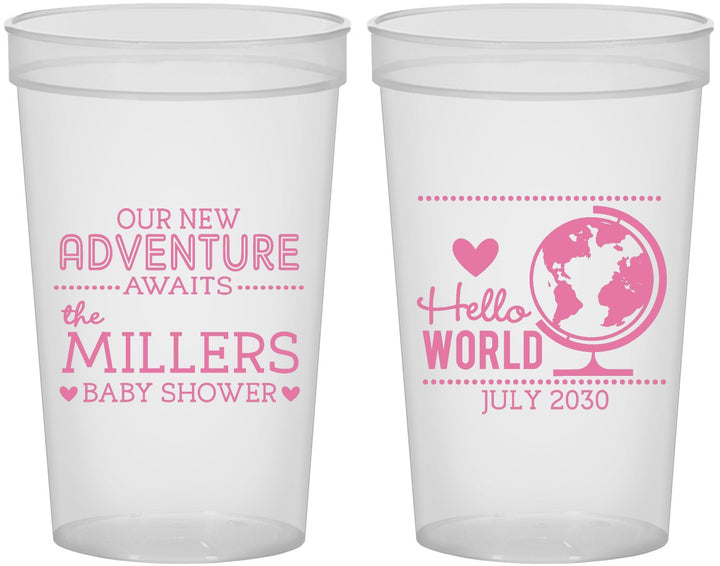 Custom Baby Shower 22 oz Translucent Cups - Hello World | 90013