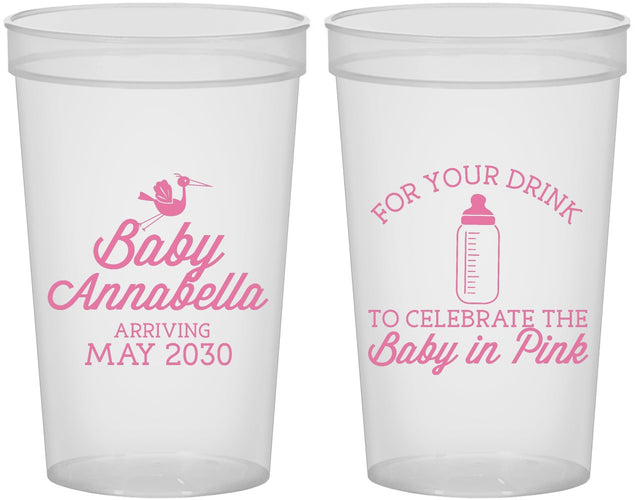 Custom Baby Shower 22 oz Translucent Cups - Drink Baby In Pink | 90014