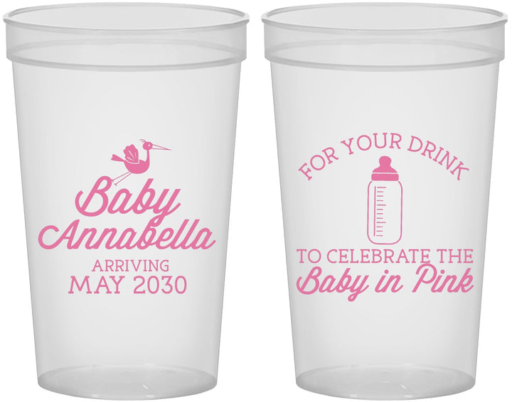 Custom Baby Shower 22 oz Translucent Cups - Drink Baby In Pink | 90014