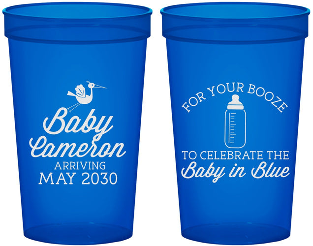 Custom Baby Shower 22 oz Translucent Cups - Booze Baby In Blue | 90015