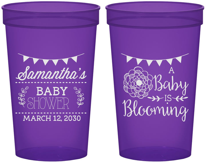 Custom Baby Shower 22 oz Translucent Cups - Blooming | 90020