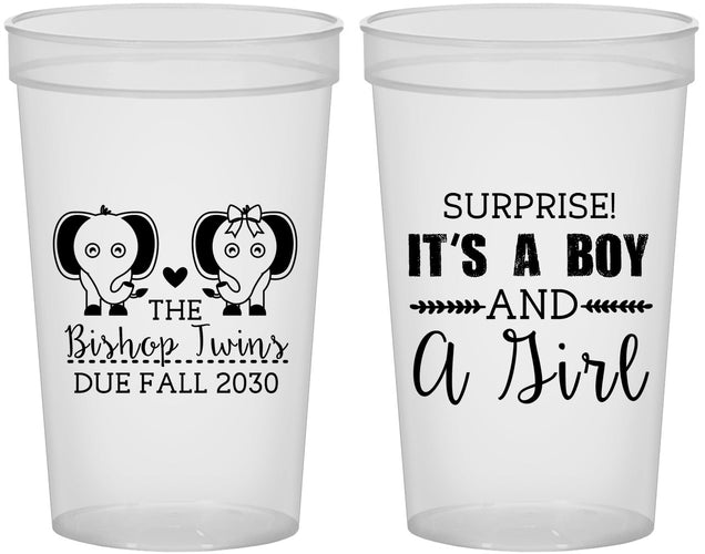 Custom Baby Shower 22 oz Translucent Cups - Twins Boy And Girl | 90026