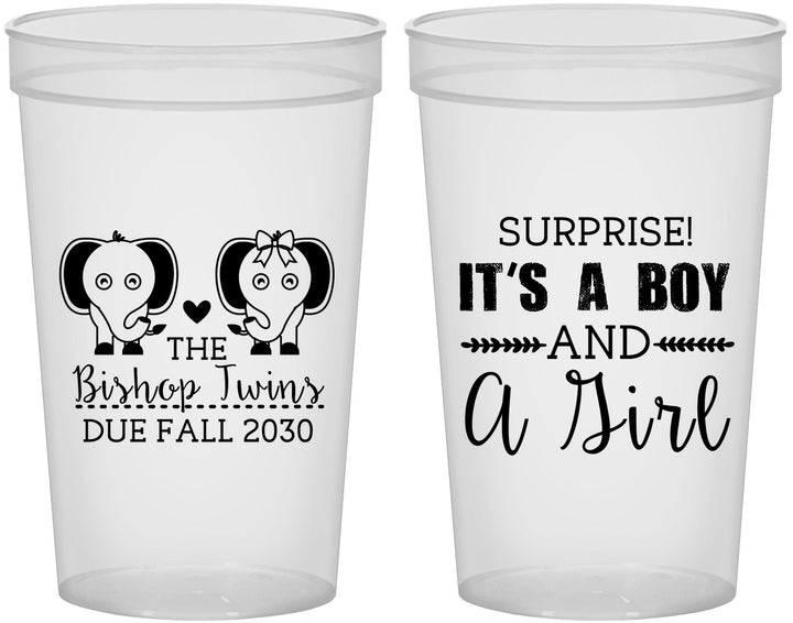 Custom Baby Shower 22 oz Translucent Cups - Twins Boy And Girl | 90026