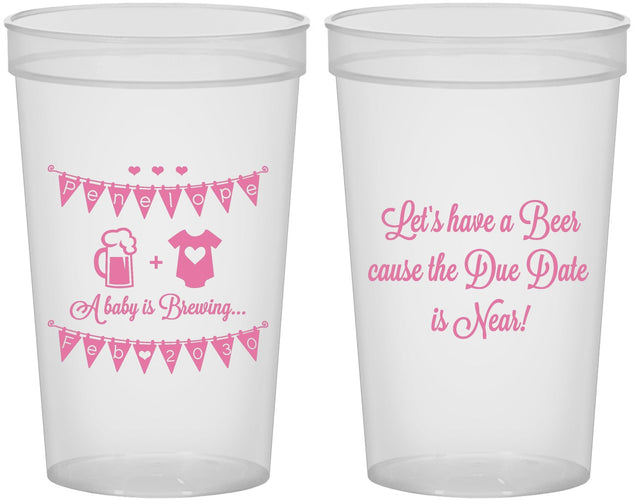 Custom Baby Shower 22 oz Translucent Cups - Beer Due Date Is Near | 90032