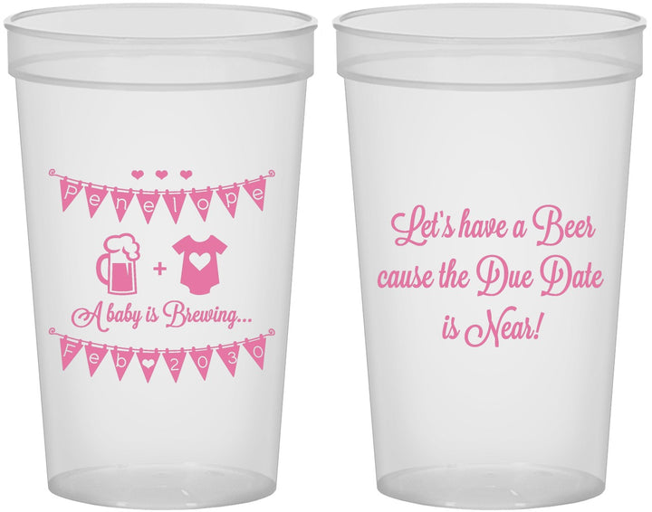 Custom Baby Shower 22 oz Translucent Cups - Beer Due Date Is Near | 90032